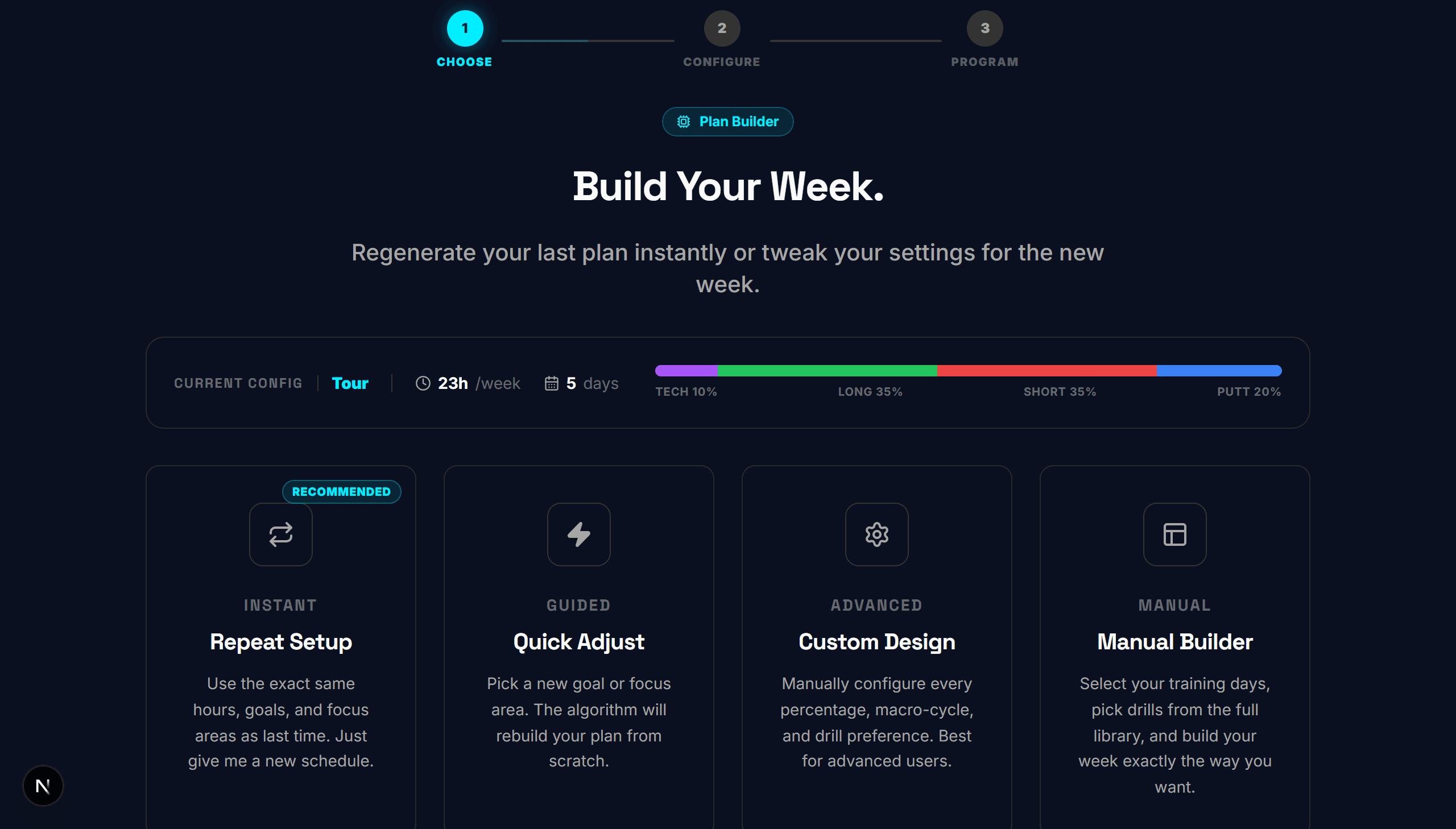 DYALR onboarding — configure your training preferences and macro area focus